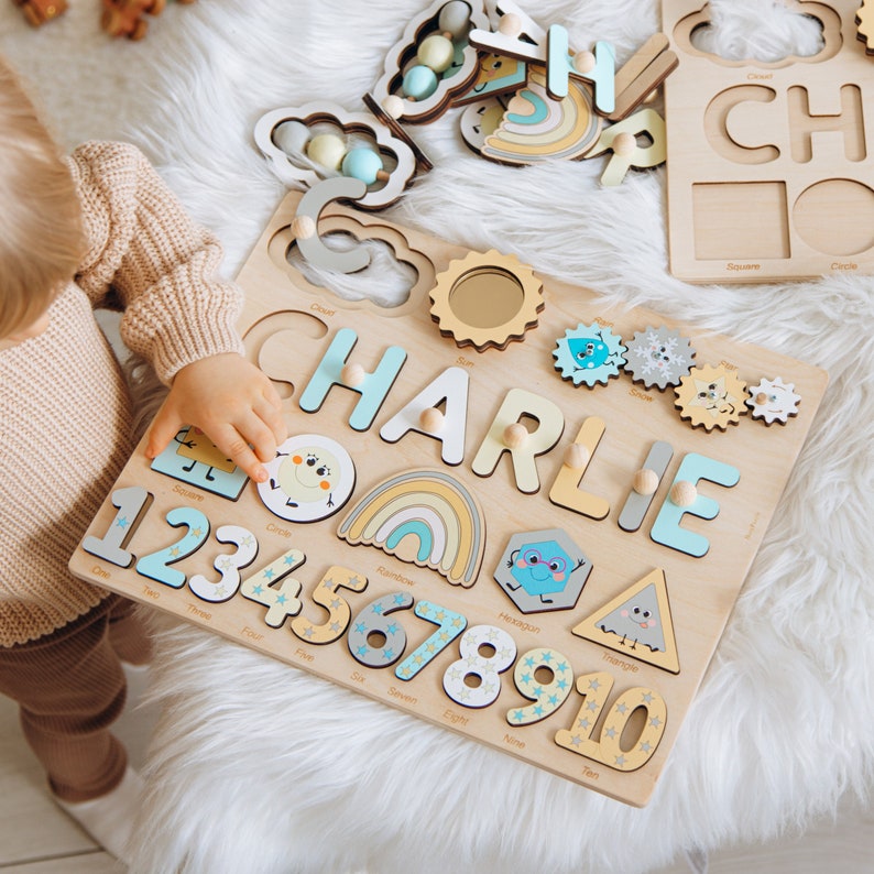 Personalized Busy Board Custom Birthday Baby Gift Wooden Name Puzzle Educational Toys For Kids Montessori Board Sensory Toys For Toddlers image 5