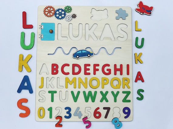 Kids Personalized Toddler Busy Board Newborn Gifts Baby Name Puzzle Early Learning Wooden Toys 1st Birthday gift for Boy