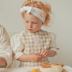 Beige Cell Kids Apron Personalized. 6 Styles And Adult Size Available. Toddler Apron With Name Embroidery. Custom Cooking Apron. Child Gift.