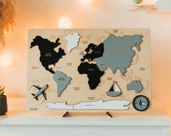 World Map Puzzle, Educational Wooden Toys, 3 Years Old Boy, Montessori Board, Learning Geography, Gifts For Kids, Child Room Decor