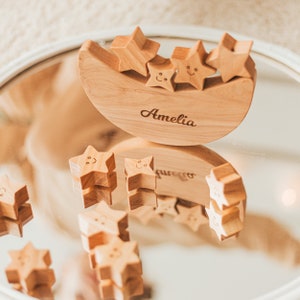 Personalized Gifts For Kids, Balance Moon Toy With Stars, Birthday Girl, Toddler Wooden Toys, Montessori Balancing Game, Engraved Name Sign image 9