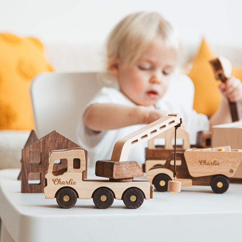 Toy Dump Truck & Crane With Magnet Blocks Cars For Boys Personalized Toy Vehicles Birthday Gift For Kids Wooden Toys Sensory Toys Fidget Toy image 5