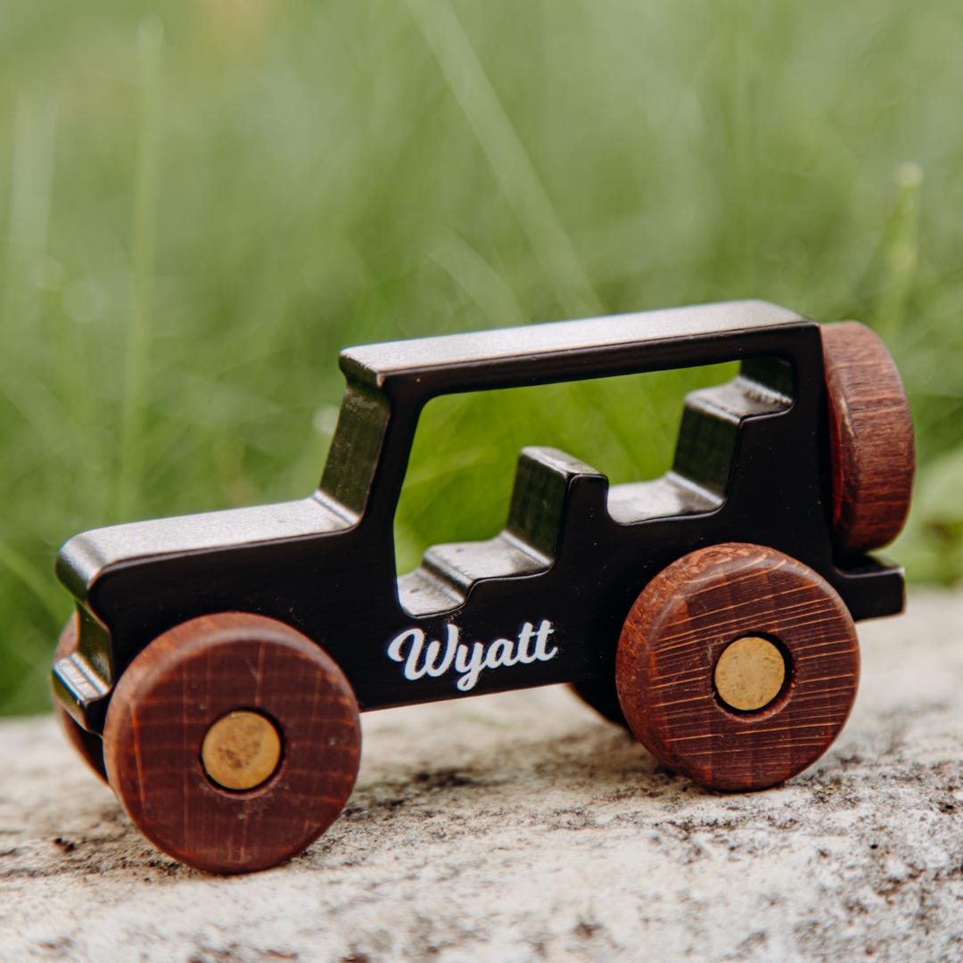 Engraved Wooden Toy Car for Toddlers Personalised Baby Boy Gift Jeep ...