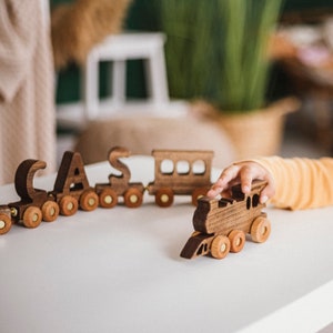 Wooden Train Toy With Name, Personalized Gifts For Kids, Baby Boy Gift, 1st Birthday, Nursery Decor, Montessori Toys For Toddlers, Easter image 9