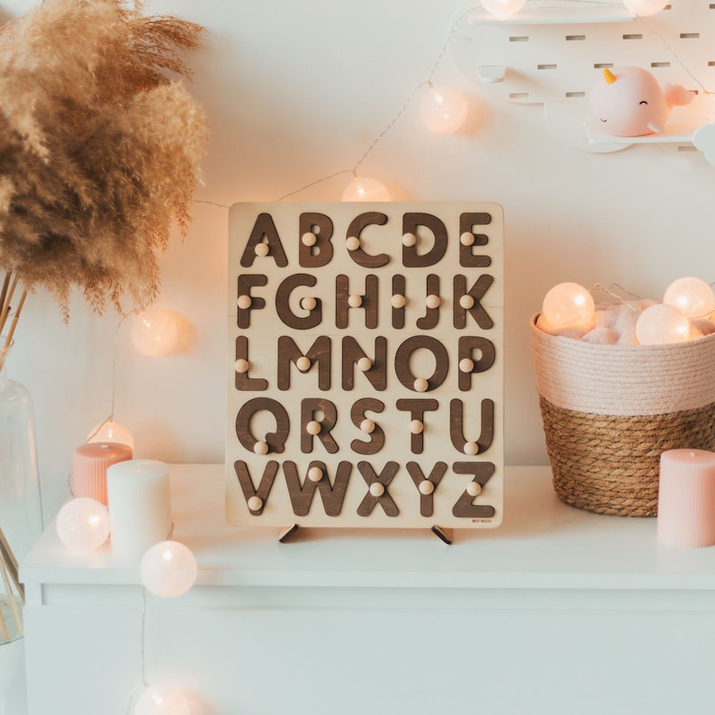 Natural Wooden Alphabet Puzzle, Easter Gifts For Kids image 7