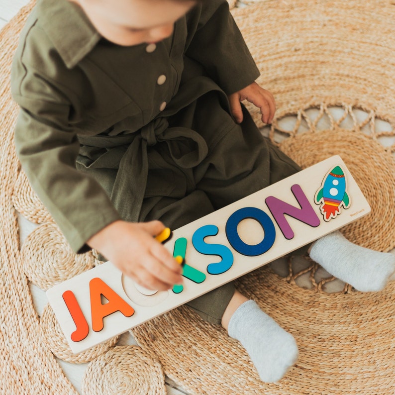 Full Name Puzzle Baby and Toddler Toys Personalized Wooden Puzzle Custom Name Baby Shower Gift Toddler Name Toys Montessori Toys image 6