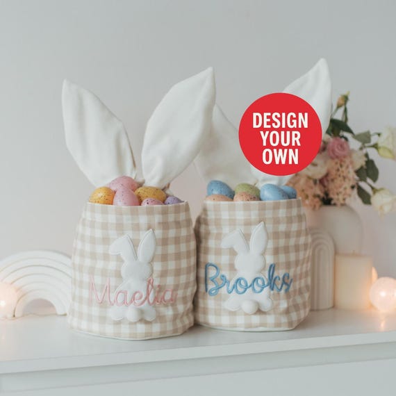 Personalized Easter Basket: Embroidered Bunny Bag, Kids Easter Egg Hunt