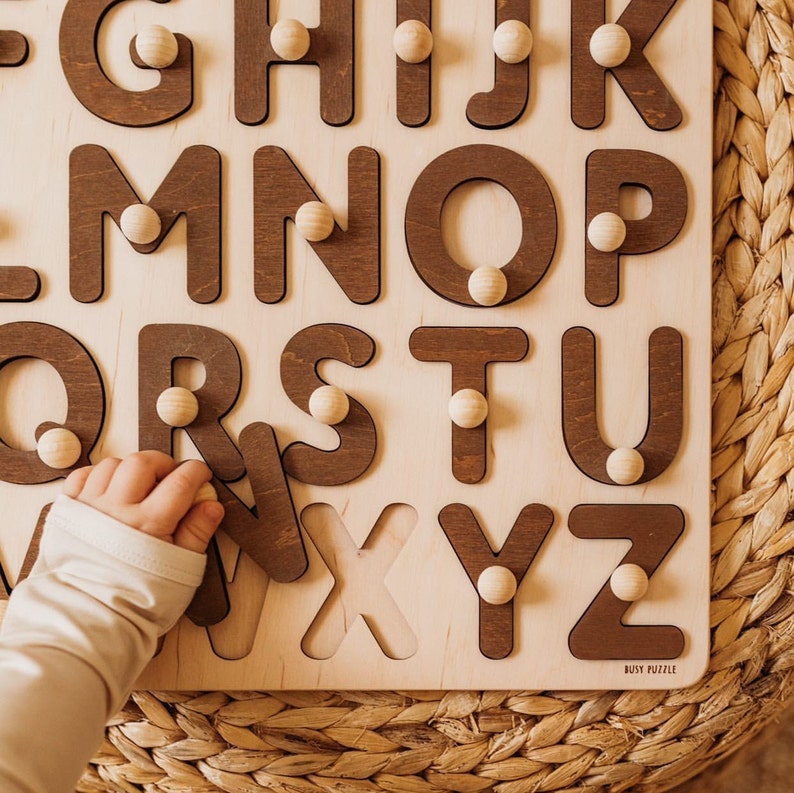 Natural Wooden Alphabet Puzzle, Easter Gifts For Kids image 1