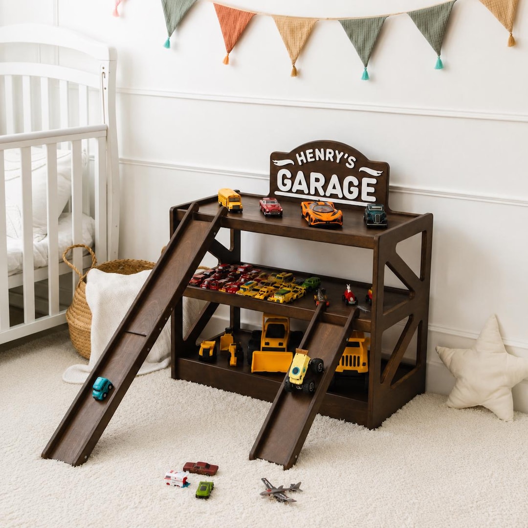 Personalized Wooden Vehicle Garage, Toy Car Display and Storage With Ramp - Etsy