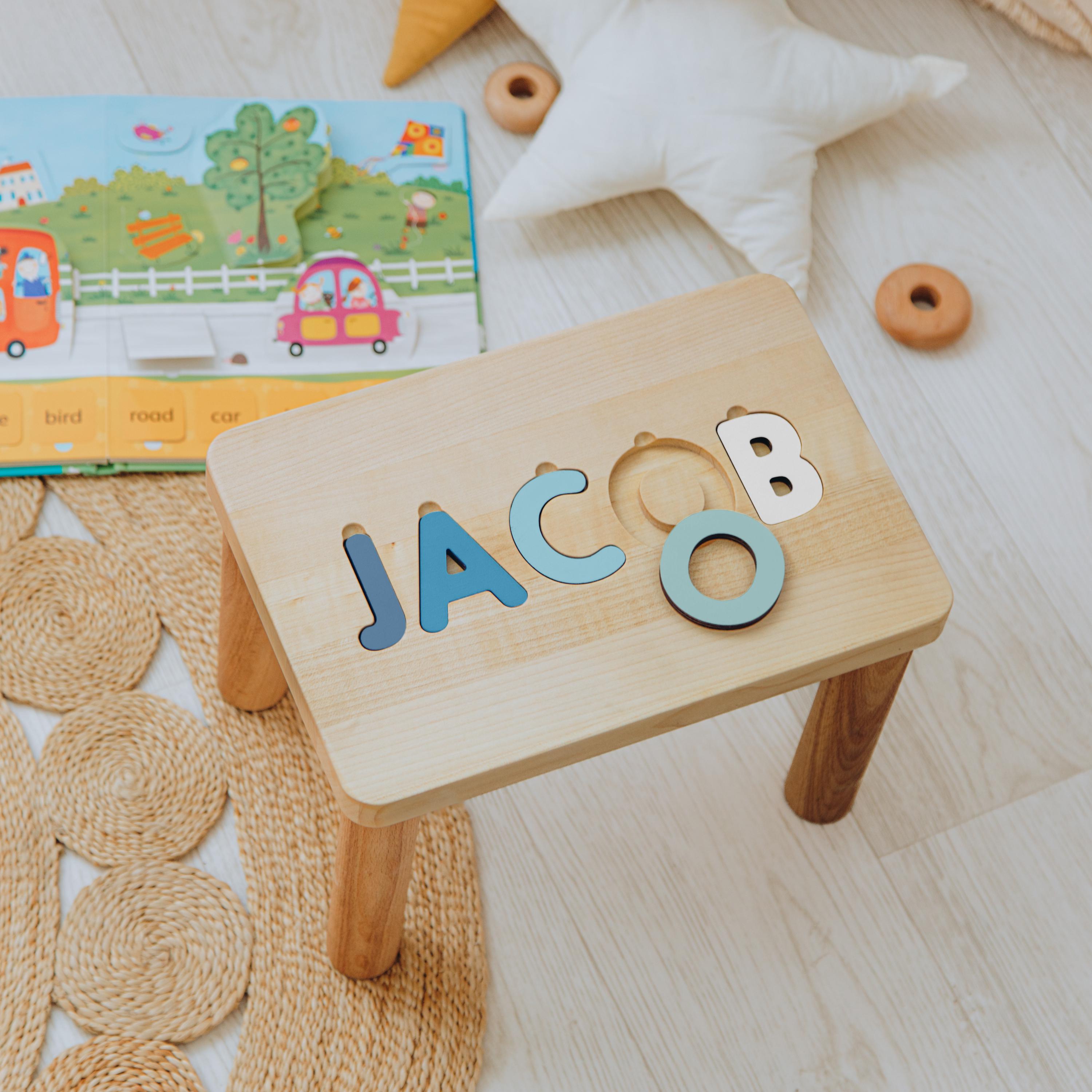 Wooden Montessori Name Puzzle Stool - Custom Birthday & Christmas Gift ...