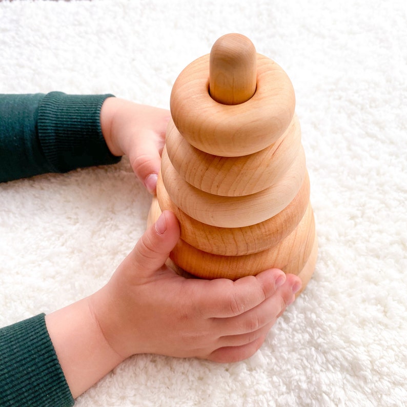 Natural Wood Toy Toddler Baby Toy Ring Stacker Easter Baby Gift Montessori Toy Wooden Pyramid Pyramid Toy Wooden Stacking Toy