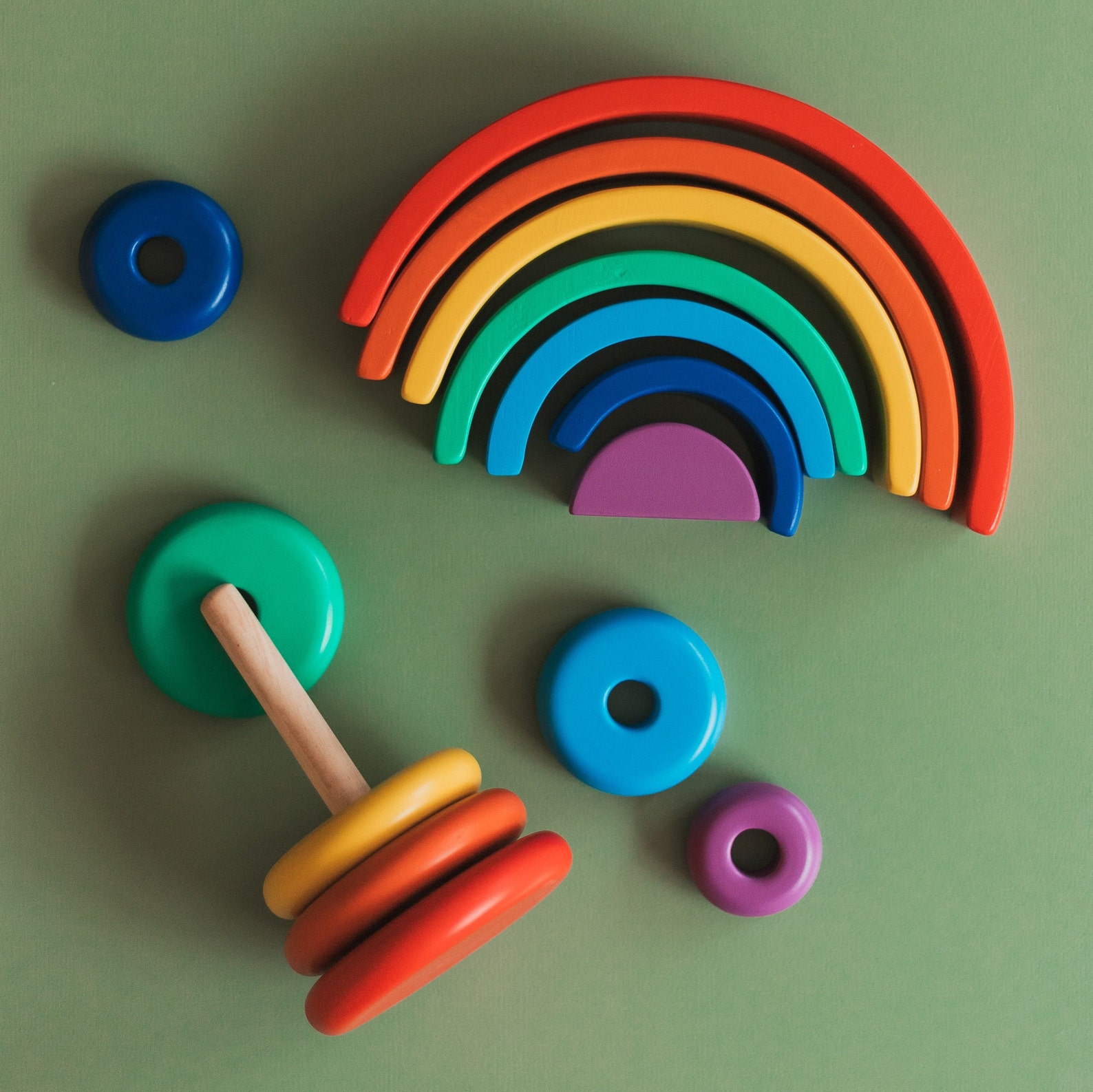 Large Wooden Bright Rainbow Stacker Toy Waldorf Rainbow Etsy