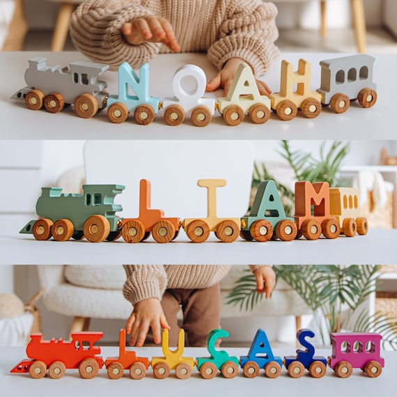 Custom Colored Train With Name. Personalized Gift For Kids. Toys For Toddlers. 1 2 3 Year Old Gift. 1st Birthday Gift. First Christmas Gift.