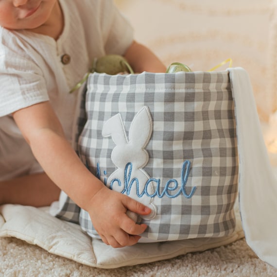 Easter Basket With Bunny Ears. Embroidered Basket. Easter Egg Hunt. Personalized Gift For Kids. Custom Easter Baby Gift. Toddler Easter Bag.
