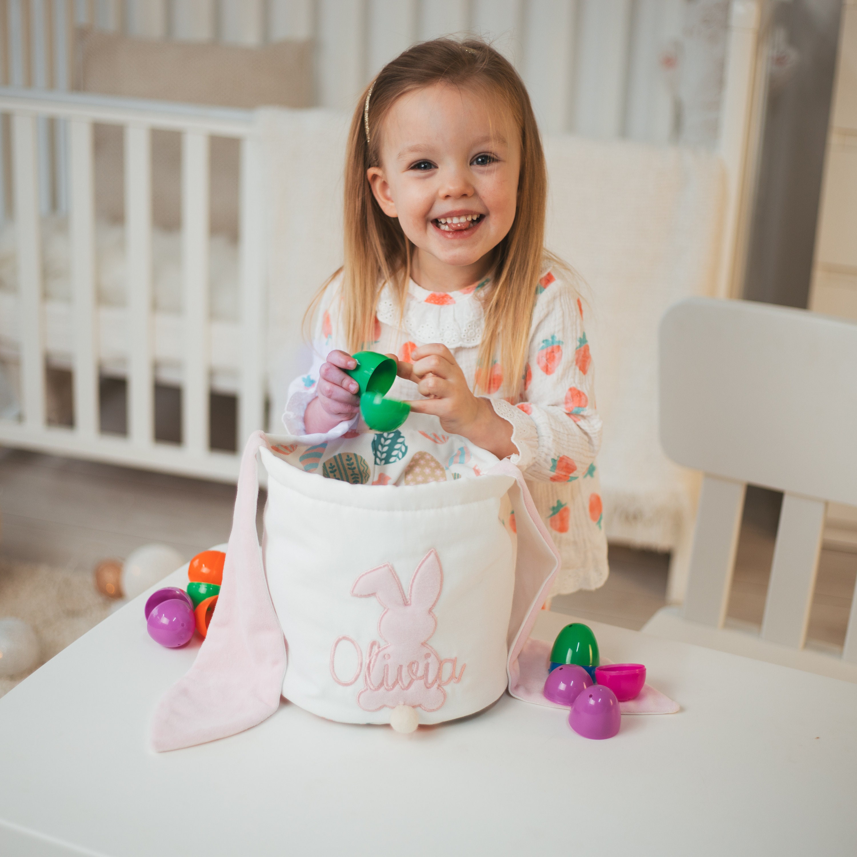 Personalized Easter Basket. Custom Embroidered Easter Bunny. Kids Easter Basket. Baby Girl And Boy Basket. Egg Basket For Easter Activities.