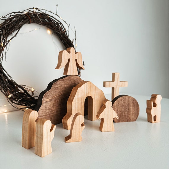 Resurrection Scene. Easter Decor. He is Risen. Wooden Empty Tomb Scene. Christian Gifts. Easter Gifts. Holiday Decorations. Handmade Decor.