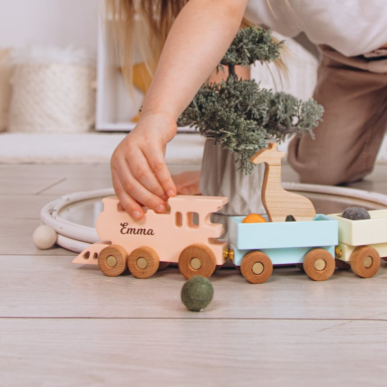 Personalized Freight Toy Train With Animals. Custom Birthday Gift For Kids. Fidget Toys For Toddlers. Sensory Toys. Baby Boy & Girl Gifts. image 1