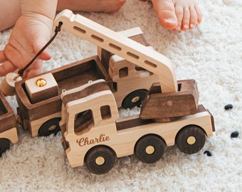 Wooden Excavator Toys for Kids Collect Construction Cars Build & Play Construction Farm Truck Educational Gift for Kids Wood Vehicle Kits