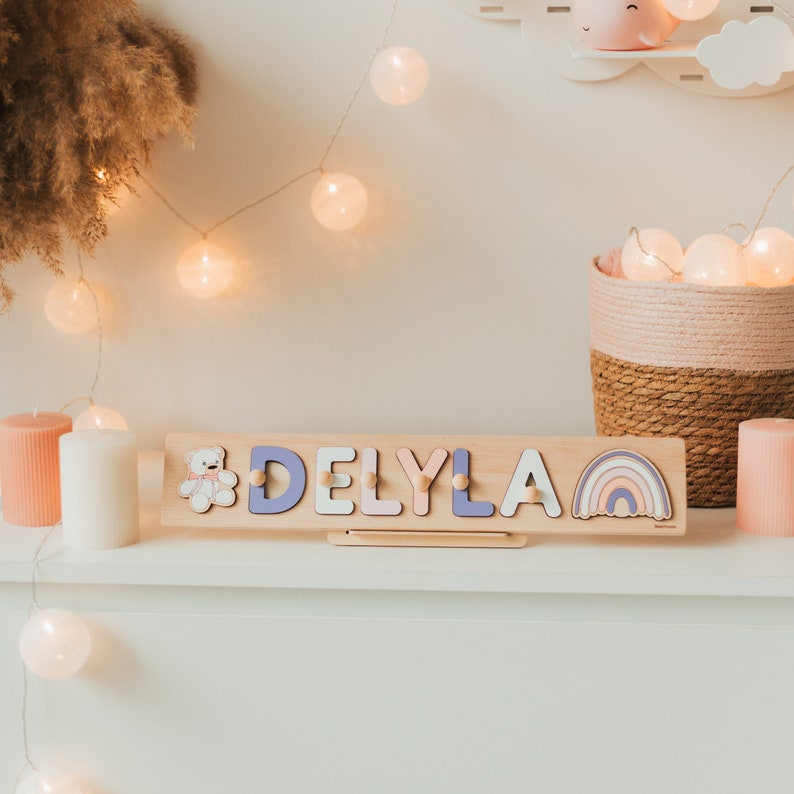 Baby Girl and Baby Boy Wooden Name Puzzle Montessori Toddler Toys Baby Gift Personalized Educational Toys Creative Personalized Gifts image 3