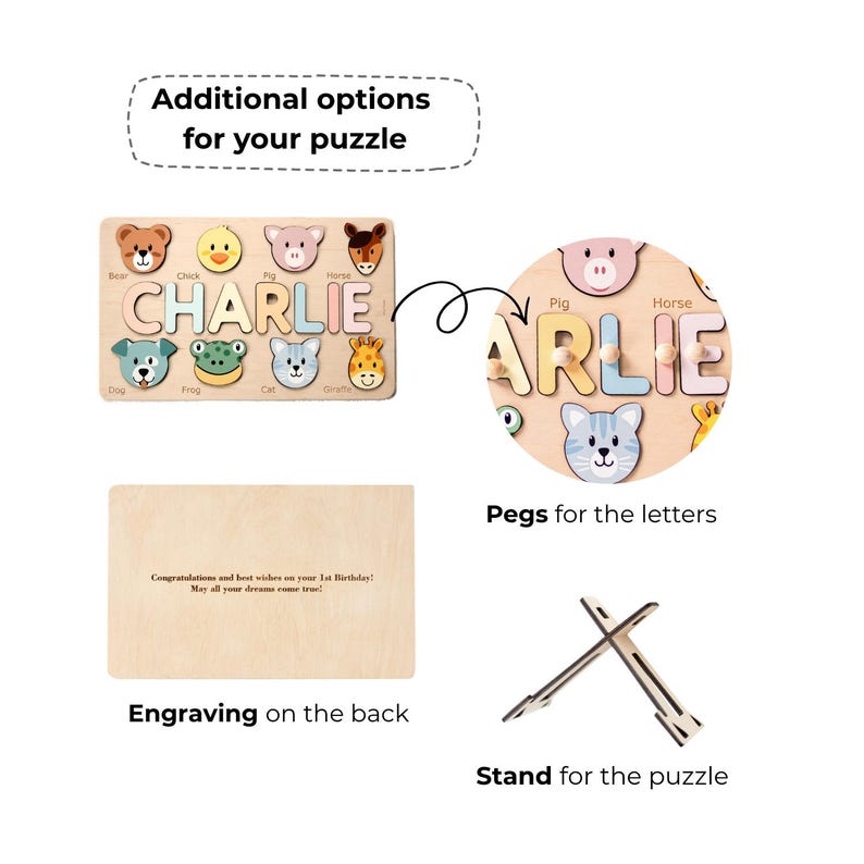 Baby Girl Name Puzzle, Personalized Puzzle With Farm Animals, 3 Years Old, Christmas Gifts For Kids, Wooden Toddler Toys, Montessori Board image 5