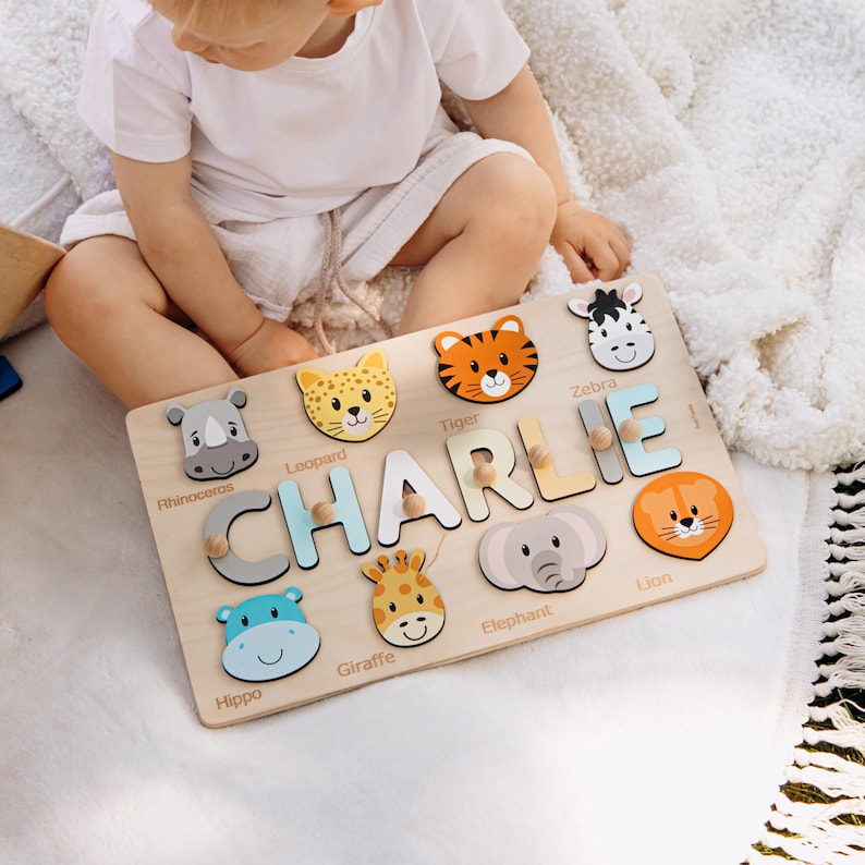 Baby Girl Name Puzzle, Personalized Puzzle With Farm Animals, 3 Years Old, Christmas Gifts For Kids, Wooden Toddler Toys, Montessori Board image 6