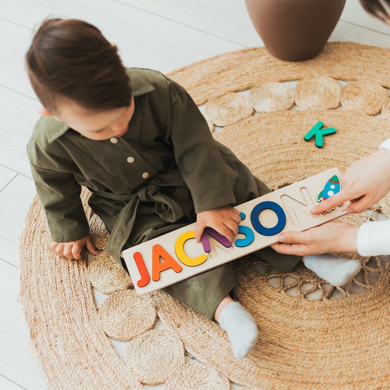 Personalized Name Puzzle With Pegs - Gift for 1st 2nd 3rd Birthday - Baby First Christmas - Wooden Toys - Baby Boy -  Wooden Name Puzzle 