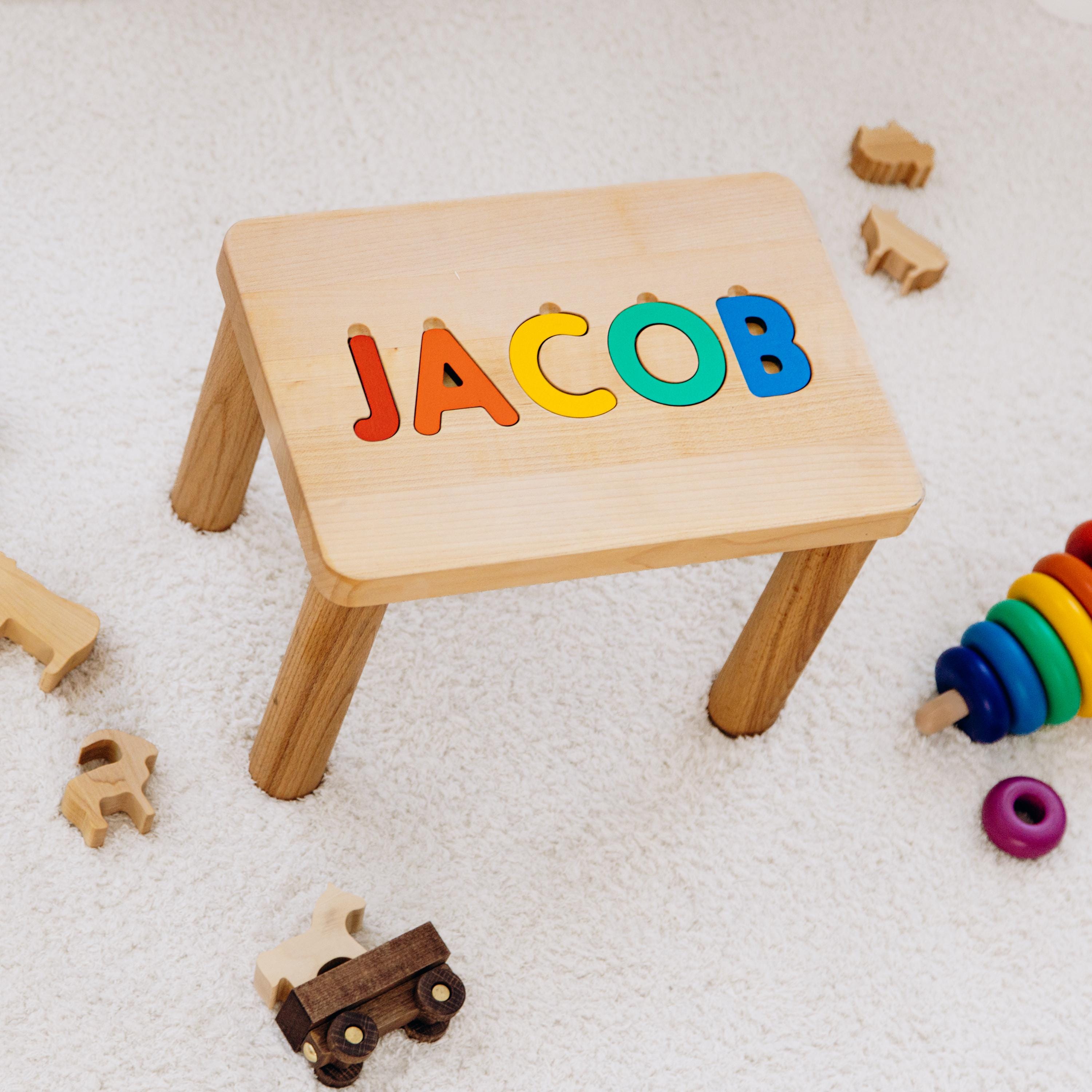 Wooden Montessori Name Puzzle Stool - Custom Birthday & Christmas Gift For Kids