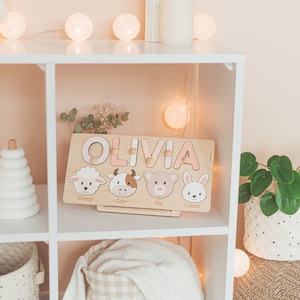 Personalized Name Puzzle with Animals Baby, Toddler, Kids Toys Wooden Toys Baby Shower Christmas Gifts First Birthday Girl and Boy image 3