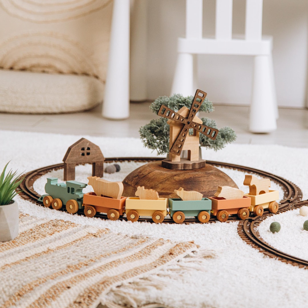Customized Unique Train With Farm Animals Toddler Wooden Montessori ...