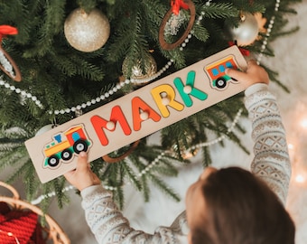 Natuurlijke houten naampuzzel voor pasgeboren, peuter gepersonaliseerd cadeau, baby 1e Pasen & verjaardagscadeau, op maat genoemd kinderdagverblijfdecor