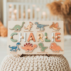 Dinosaur Name Puzzle, Montessori Board, Christmas Gifts For Kids, First Birthday Baby, Personalized Toddler Toy, Dino Nursery, Wooden Toys