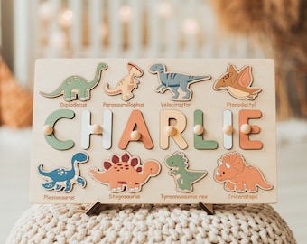 Dinosaur Name Puzzle, Montessori Board, Christmas Gifts For Kids, First Birthday Baby, Personalized Toddler Toy, Dino Nursery, Wooden Toys