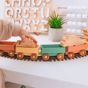 Rainbow Train With Name. Additional Set of Animals. Wooden Toys For Kids. Personalized Baby Boy Gift. Fidget Toddler Toy. 1st Birthday Gift. image 4