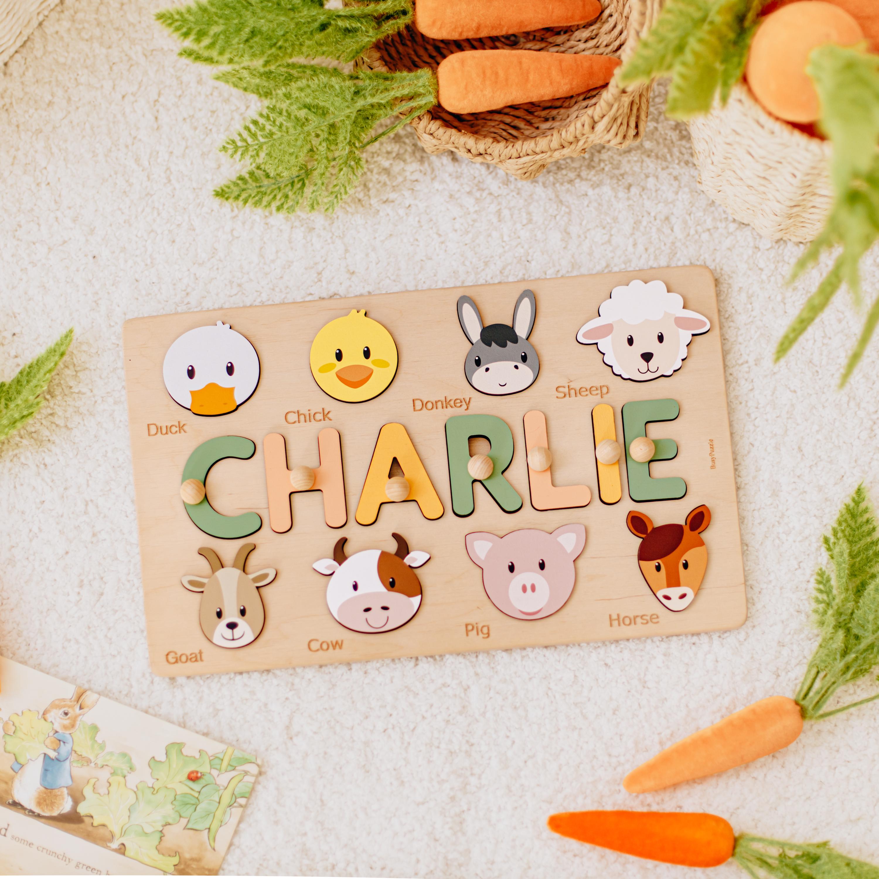 Custom Farm Animal Name Puzzle Personalized Wooden Toddler Puzzle ...
