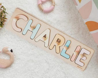 Casse-tête de nom personnalisé pour bébé, cadeau de baby shower, cadeau de 1er anniversaire, casse-tête de nom personnalisé, jouet Montessori en bois, décoration de chambre d'enfant en bas âge