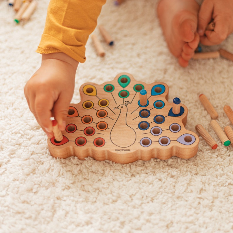 Houten Egel Montessorispeelgoed voor peuters 3 jaar oud cadeau Uniek verjaardagscadeau voor jongen en meisje Handgemaakt stim speelgoed Kerstcadeau afbeelding 6