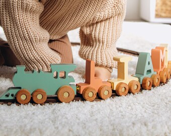 Toddler Wooden Toy Build Your Own Train Wagon Letter Train With Magnets Baptism Gift Baby Shower Gift New Baby Gift 1st Birthday Boy