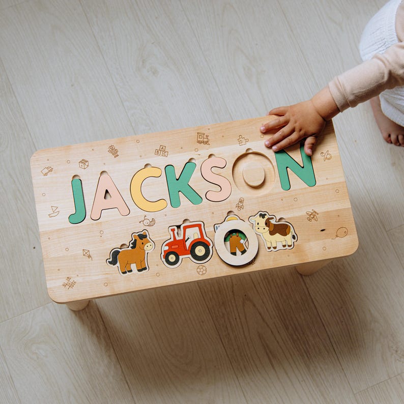 Personalized Farm Name Puzzle Step Stool Montessori Helper Kids ...