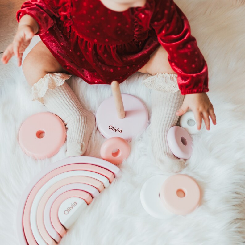Wooden Pastel Rainbow Stacking Toy Large 7 Pieces Montessori Etsy