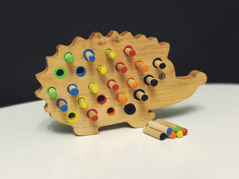 Wooden Toy Montessori Toys Sensory Toys Hedgehog Pegs Etsy