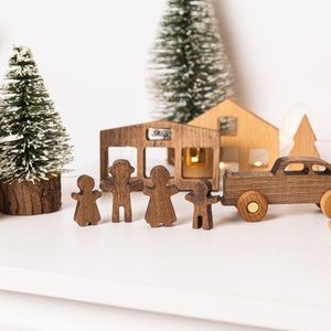 Solid wood toys Wooden village Pretend play houses Birthday boy gift Christmas gifts for kids Wooden train with railway at extra charge image 2