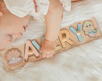Custom Name Puzzle With Pegs  Baby Boy And Girl Gift Montessori Toddler Toys Baby Shower Wooden Toddler Toys First Christmas Gift