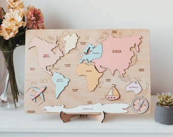 Pastel World Map  Puzzle - 1st Birthday Gift for Girl