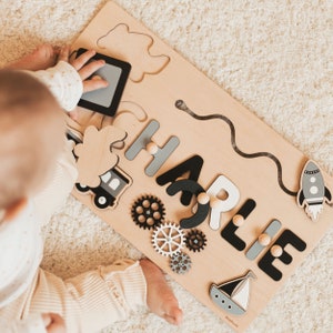 Custom Busy Board. Sensory Educational Toy. Montessori Board 1 2 3 Year Old. First Birthday Gift. Baby Boy & Girl Gift. Wooden Toddler Toys. image 2