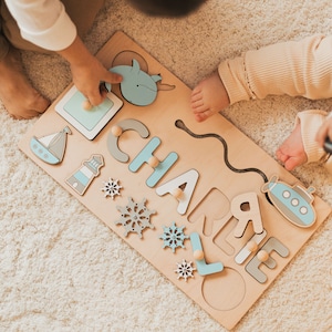 Montessori Busy Board Personalized Puzzle Sensory Activity Wooden Toys Baby Boy Gift First Christmas Gift Unique Birthday Gift Easter Gift image 9