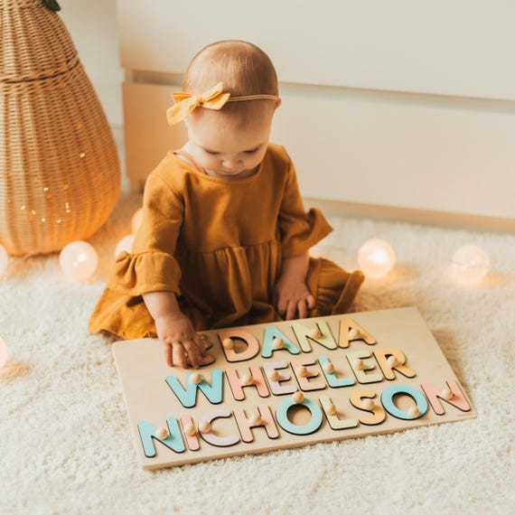 Nursery Full Name Sign Fine Motor Skills Puzzles For Toddlers Wooden Montessori Toy 1 Year Old Personalized Name Puzzle Baby First Christmas