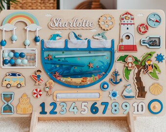 Busy Board XXL Ocean Maxi Board With Magnet Montessori Board For Toddlers Name Busy Board  Ocean Nursery Decor Personalized Baby Toys