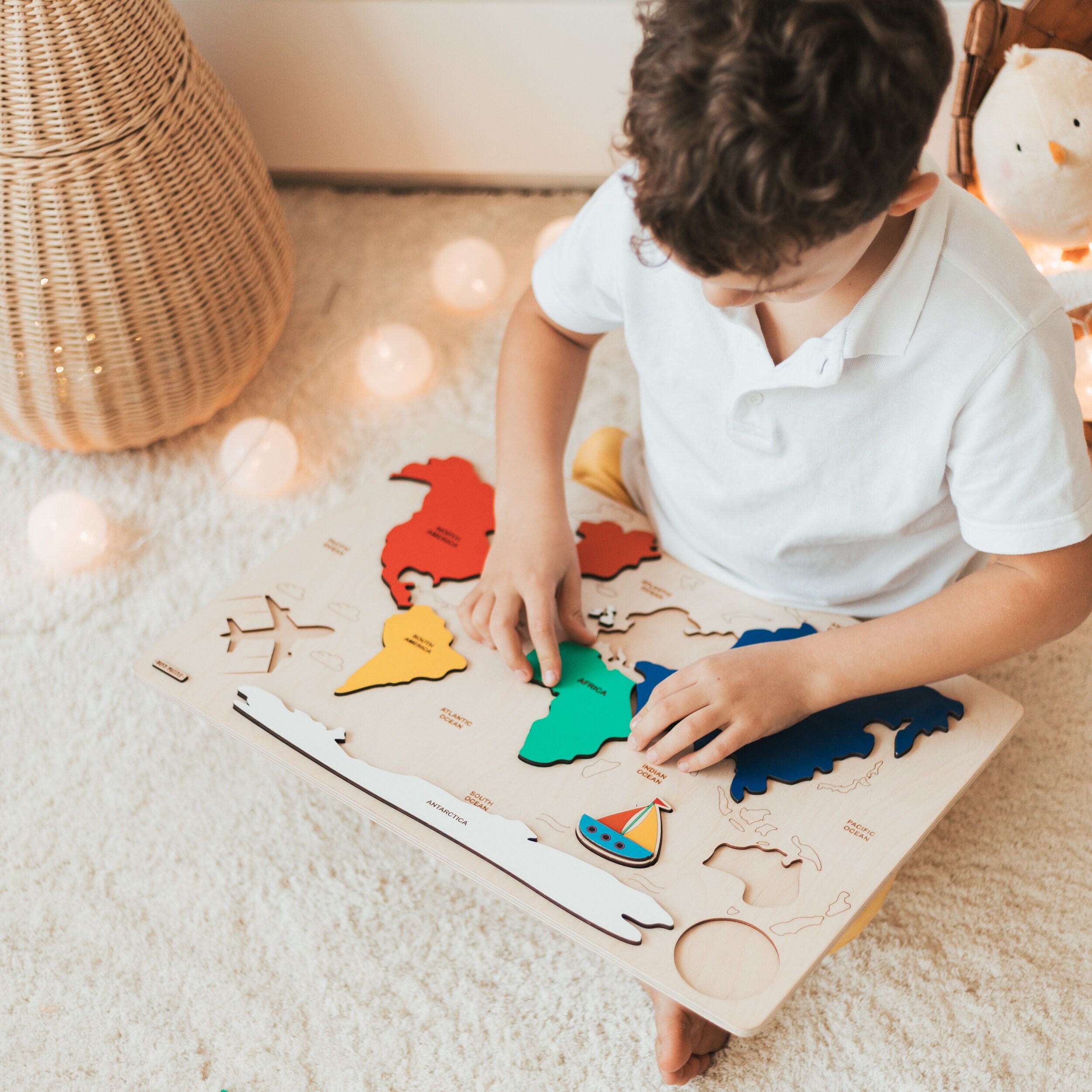 Kids Wooden World Map Study of Geography Montessori Toys | Etsy