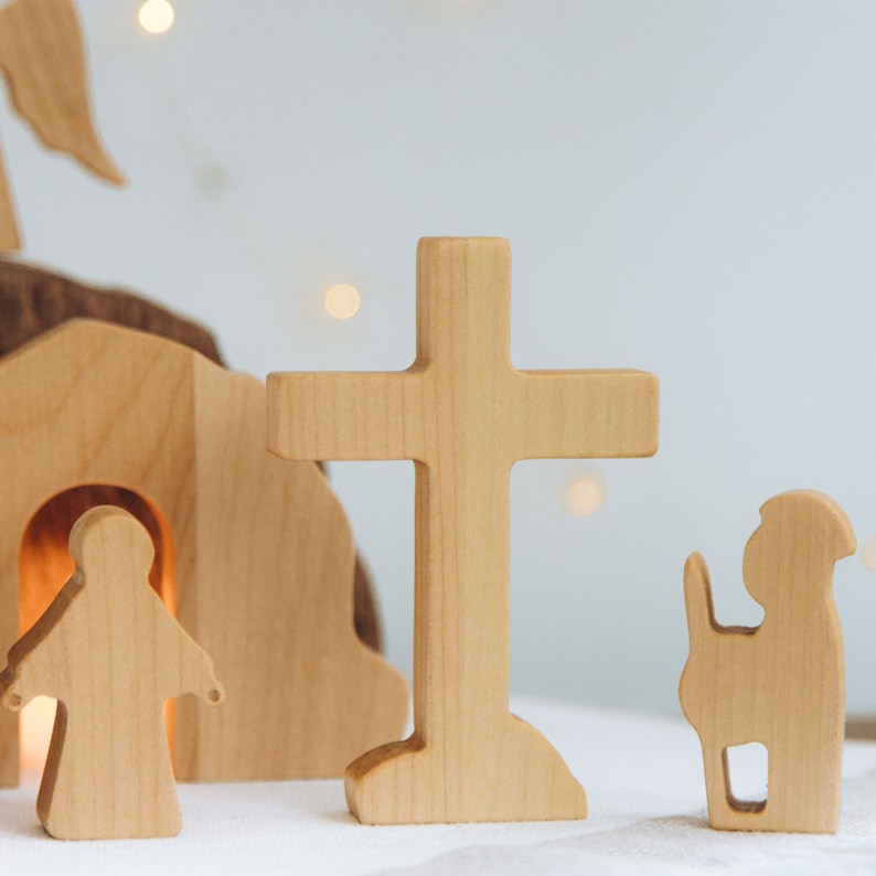 Resurrection Scene. Easter Decor. He is Risen. Wooden Empty Tomb Scene. Christian Gifts. Easter Gifts. Holiday Decorations. Handmade Decor. image 4
