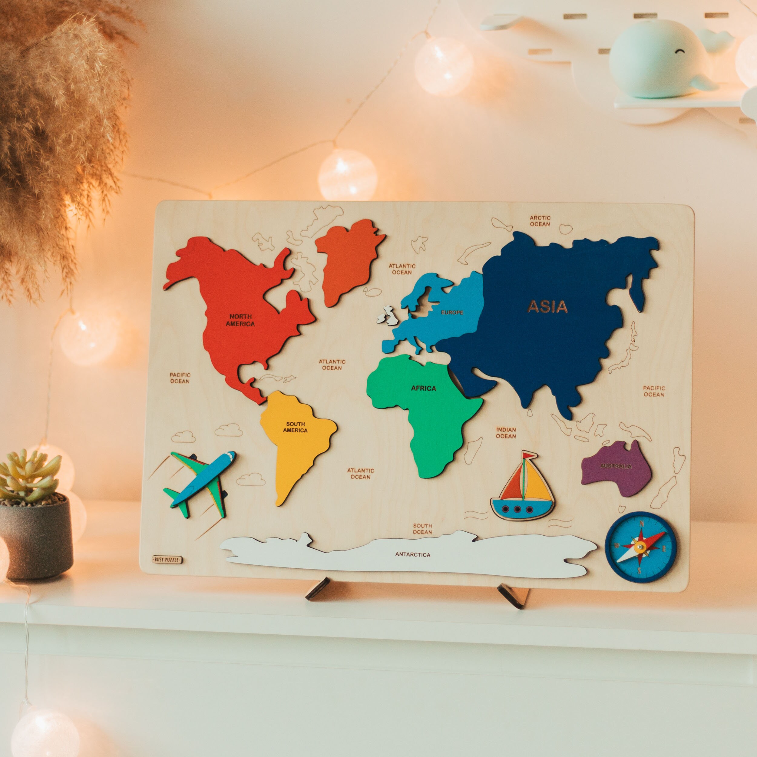 Kids Wooden World Map Study of Geography Montessori Toys | Etsy